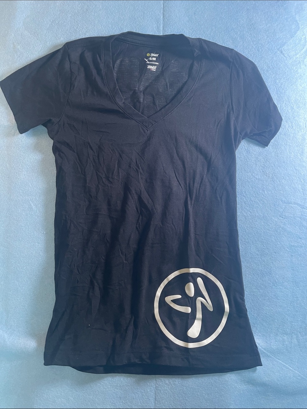 Zumba Fitness Black V-Neck Tee with Silver Logo